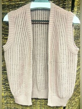 Bay Harbour- Vintage-Sleeveless‎ Open Knit Vest Sweater - Blush Pink-Large